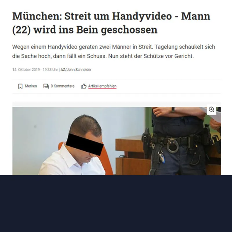 You are currently viewing München: Streit um Handyvideo – Mann (22) wird ins Bein geschossen