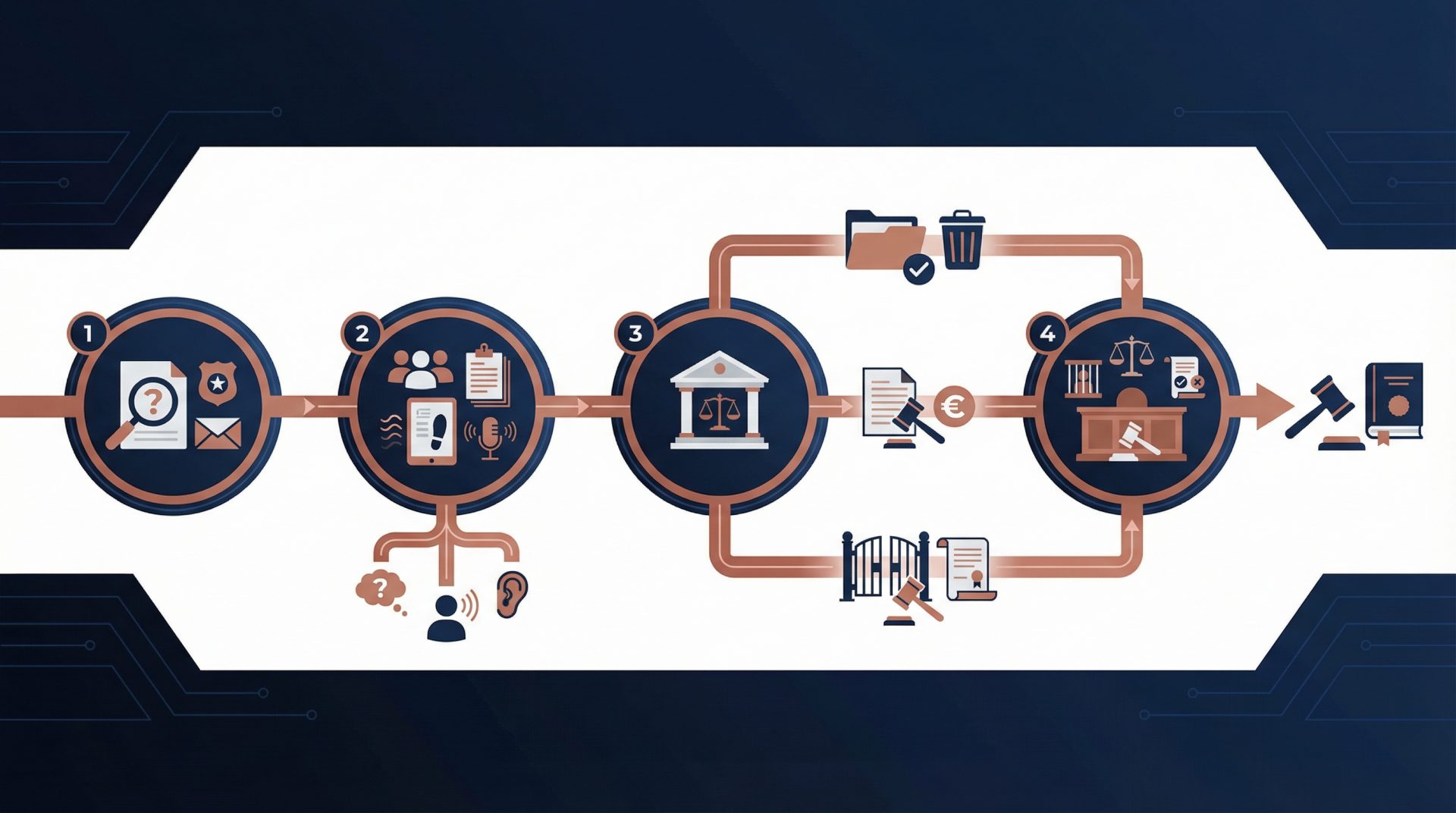 Der Ablauf eines Strafverfahrens im Überblick: Von der Anzeige über Ermittlungen und Gerichtsentscheidungen bis zum…